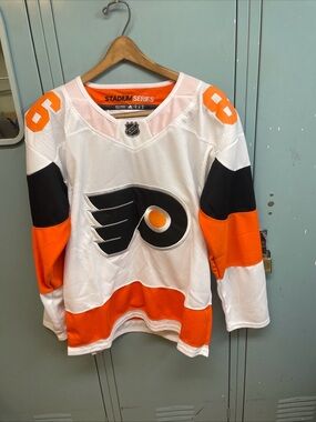 adidas White and Orange NHL Stadium Series Hockey Jersey Farabee 86